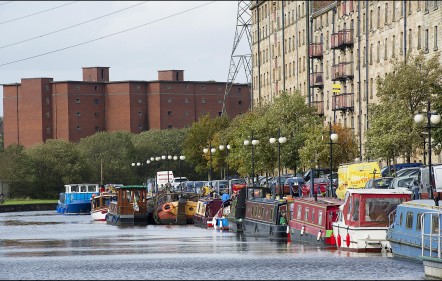 Boats moored on the canal at Speirs Wharf