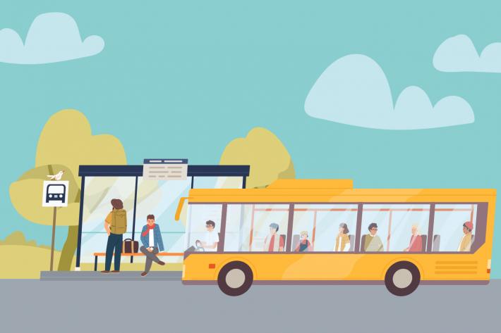 Illustration of a bus at a bus stop